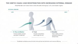 Illustrative kinetic-chain load redistribution schematic.