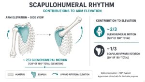Illustrative scapulohumeral rhythm schematic for arm elevation. Generated educational graphic; not clinical evidence.